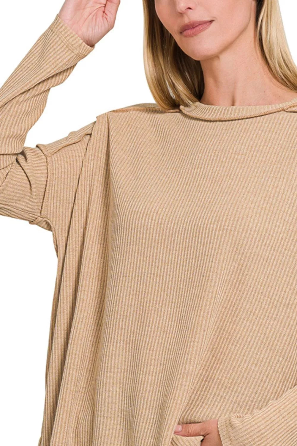 Zenana Ribbed Drop Shoulder Round Neck Sweater - Tigbul's Variety Fashion Shop