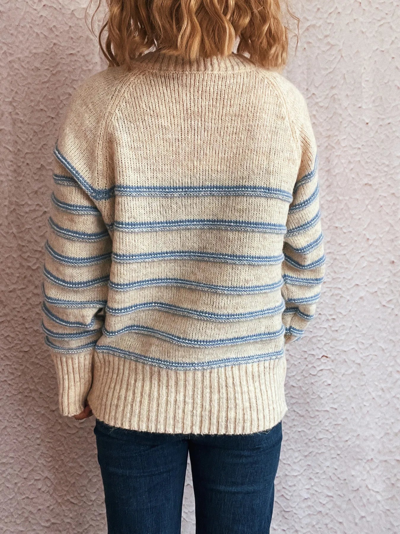 Striped Button Detail Long Sleeve Sweater - Tigbul's Variety Fashion Shop