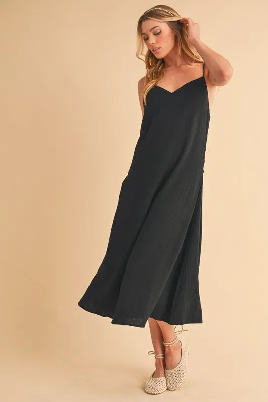 Side Button Black Midi Cami Dress - Tigbul's Variety Fashion Shop