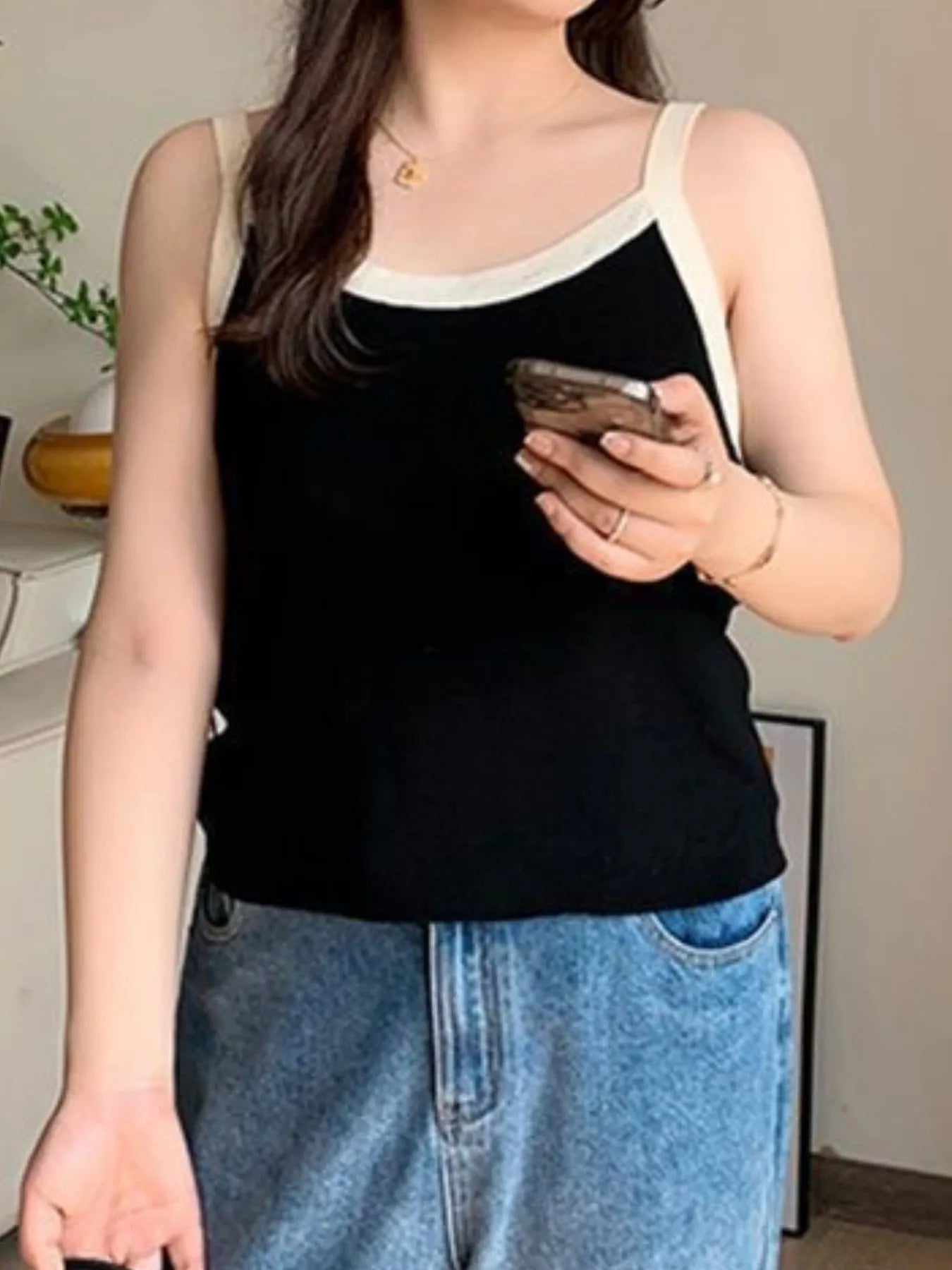 Contrast Trim Cami Top - Tigbul's Variety Fashion Shop