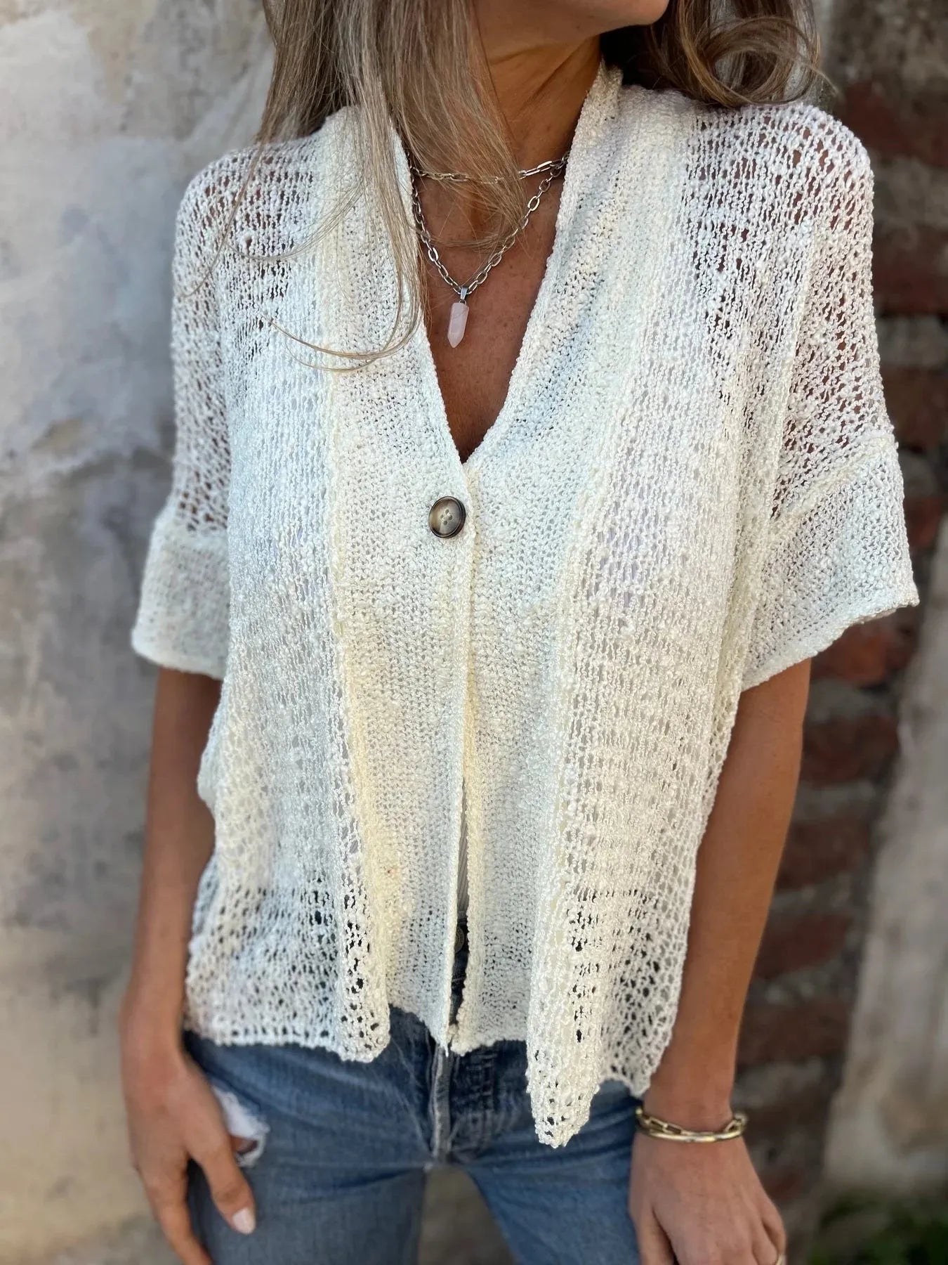 Full Size One Button Half Sleeve Cardigan Plus Size - Tigbul's Variety Fashion Shop