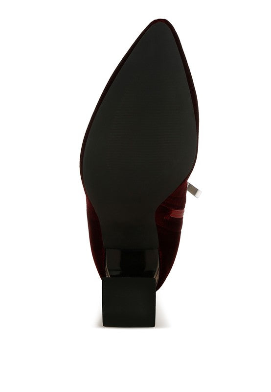 Arcturus Flared Block Heel Velvet Boots - Tigbul's Variety Fashion Shop