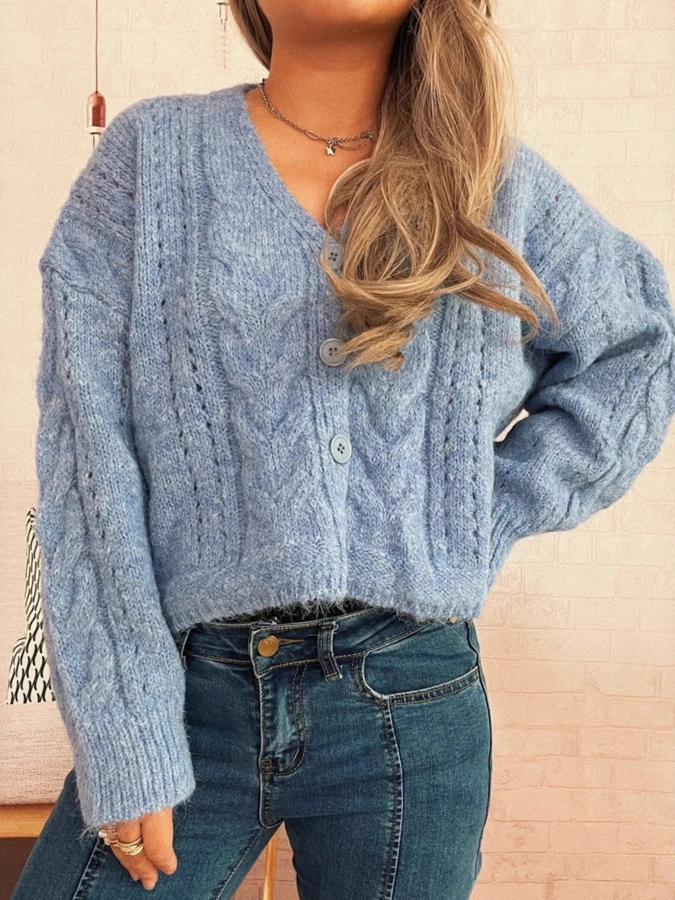 Cable Knit Button-Up Cardigan - Tigbul's Variety Fashion Shop