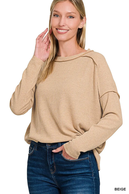 Zenana Ribbed Drop Shoulder Round Neck Sweater - Tigbul's Variety Fashion Shop