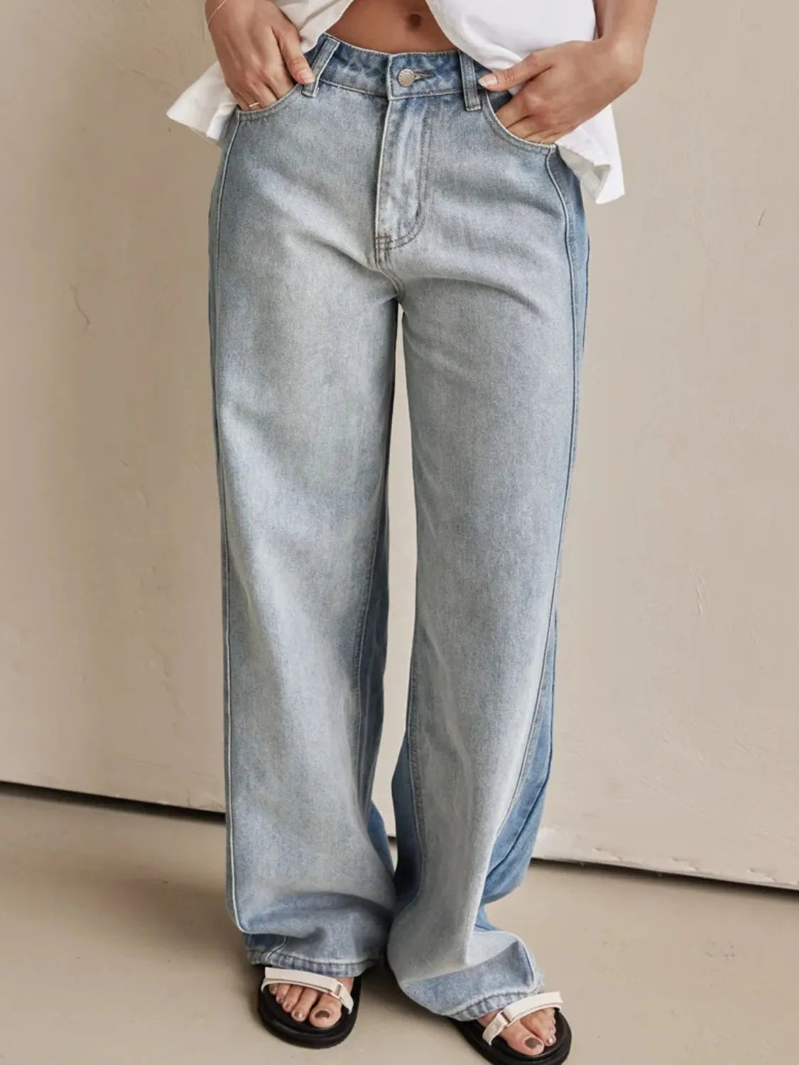 Blue Wide Leg Jeans with Pockets - Tigbul's Variety Fashion Shop