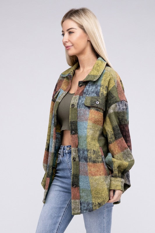 Loose Fit Buttoned Down Check Shirt Jacket - Tigbul's Variety Fashion Shop