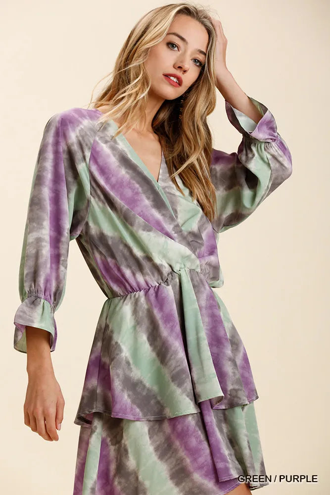 Umgee Tie Dye Ruffled Layered Dress with Elastic Waistband - Tigbul's Variety Fashion Shop