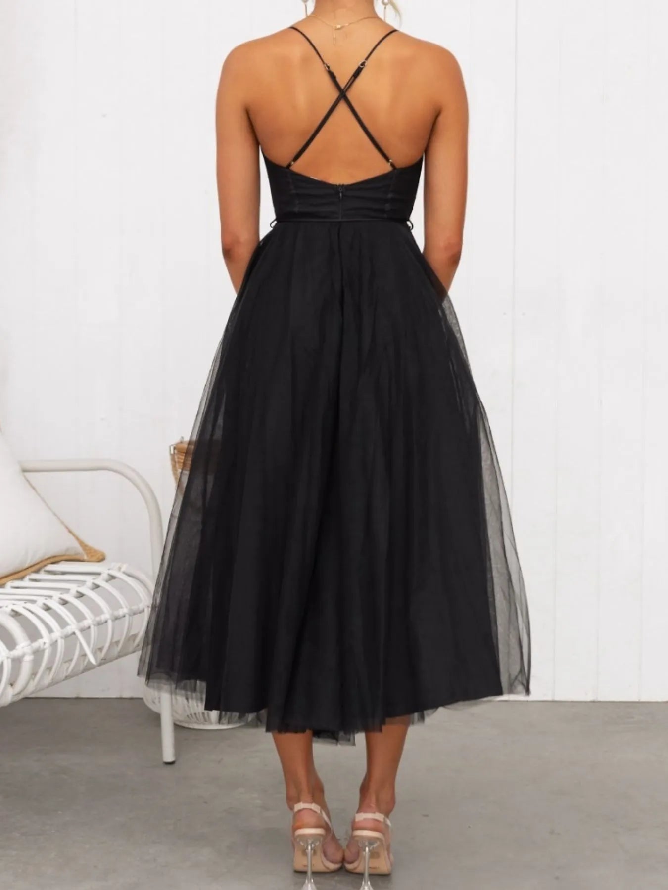Sweetheart Neck Tulle Midi Dress - Tigbul's Variety Fashion Shop