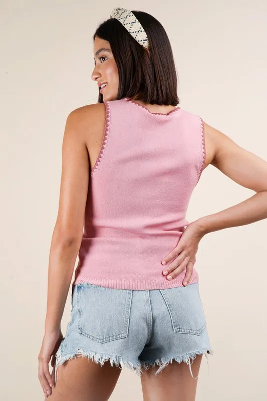 Pink Blanket Style Sleeveless Knit Tank - Tigbul's Variety Fashion Shop