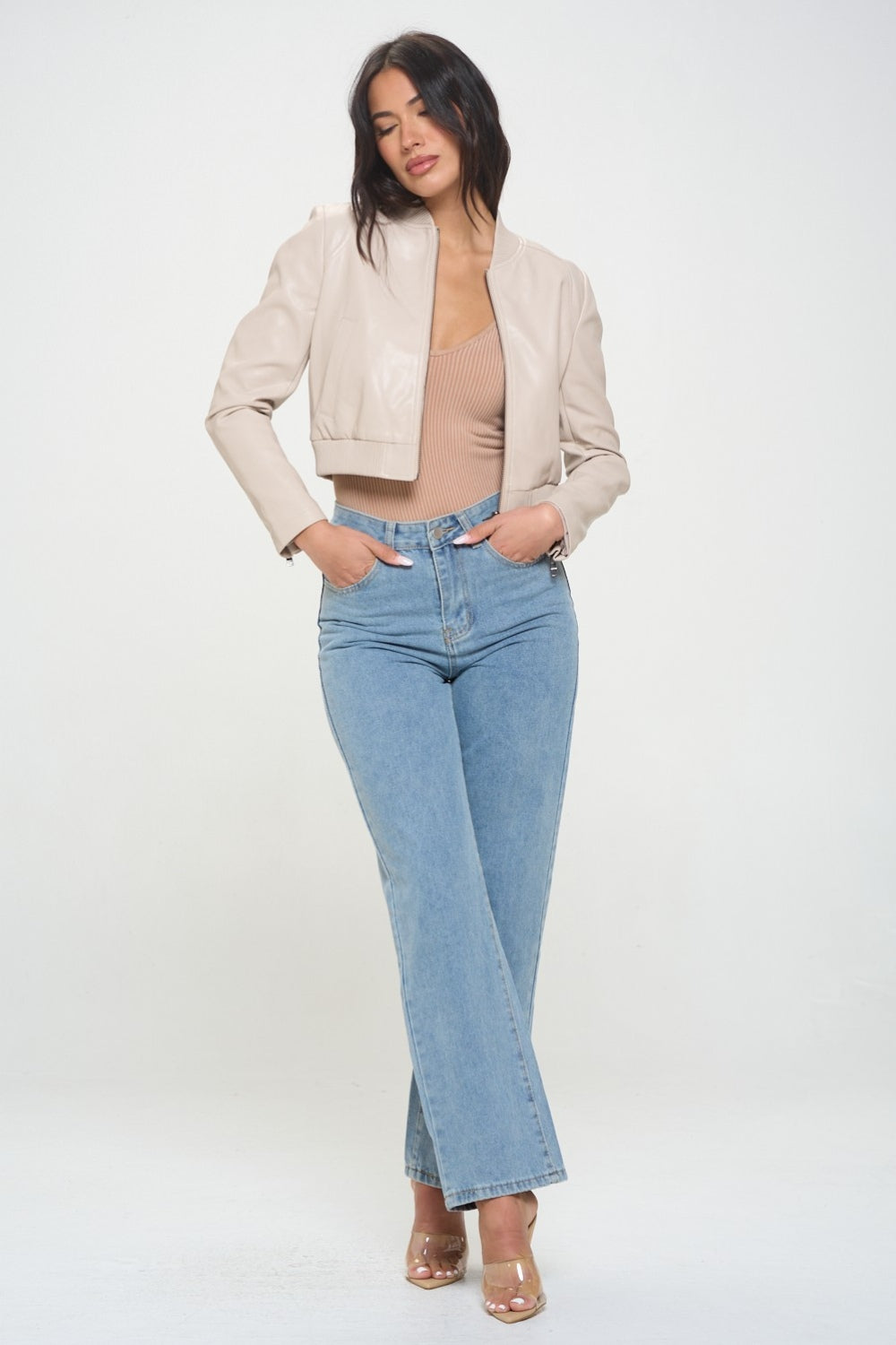 Zip Up Cropped Bomber Jacket - Tigbul's Variety Fashion Shop