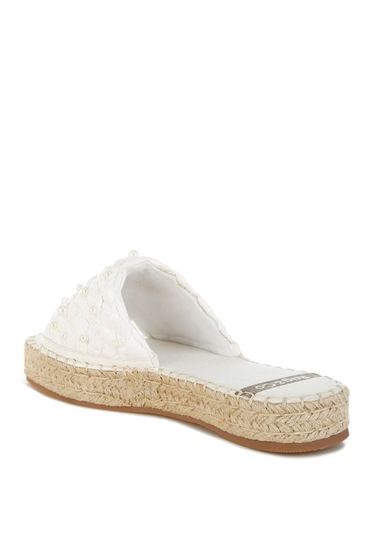 Yakna Pearl Embellished Woven Flats - Tigbul's Variety Fashion Shop