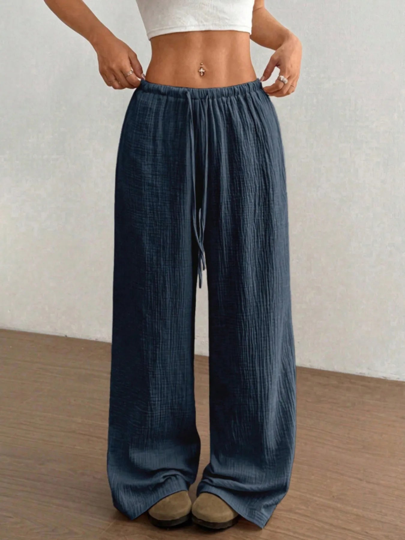 Wide Leg Drawstring Casual Pants - Tigbul's Variety Fashion Shop