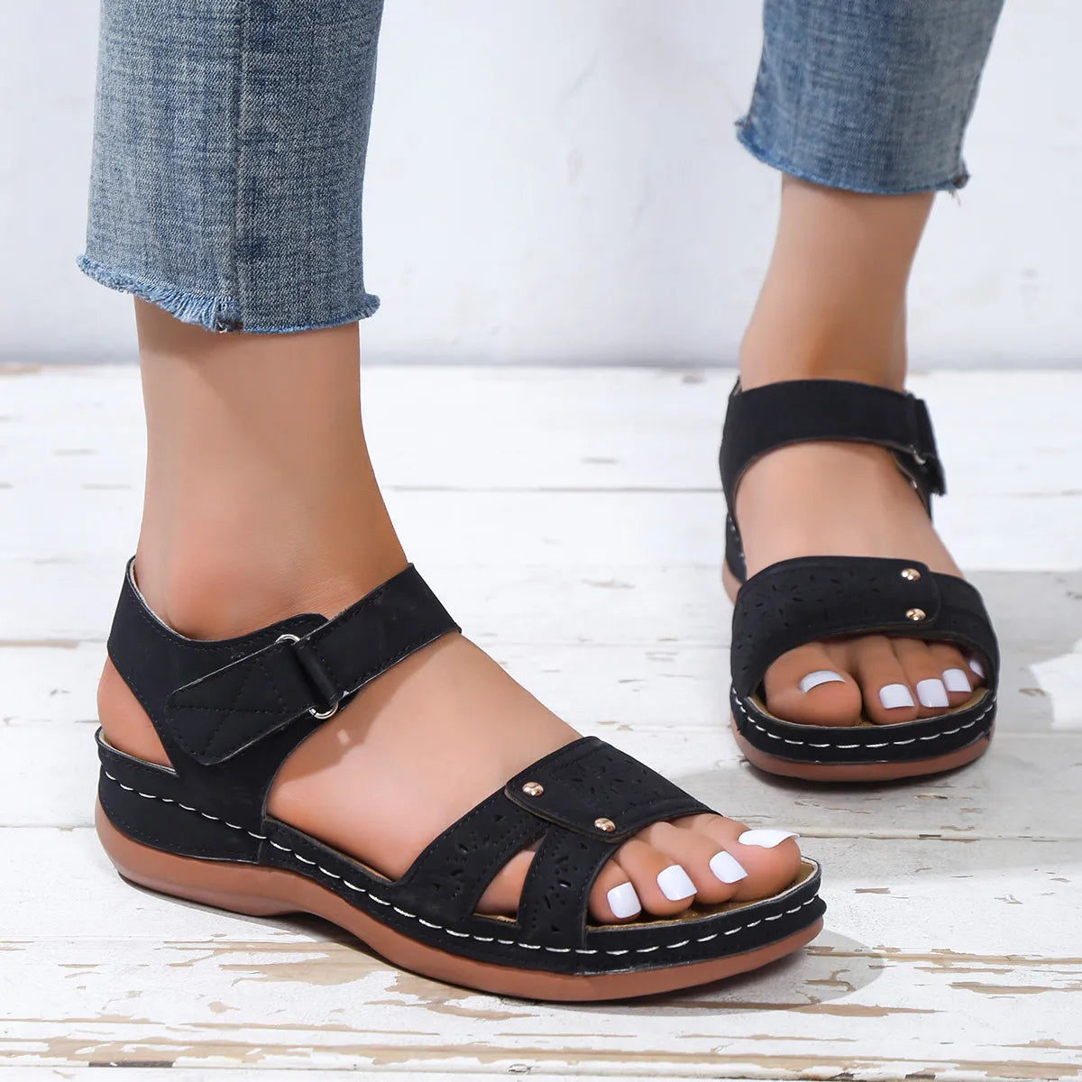 Classic Comfort Velcro Strap Platform Sandals - Tigbul's Variety Fashion Shop