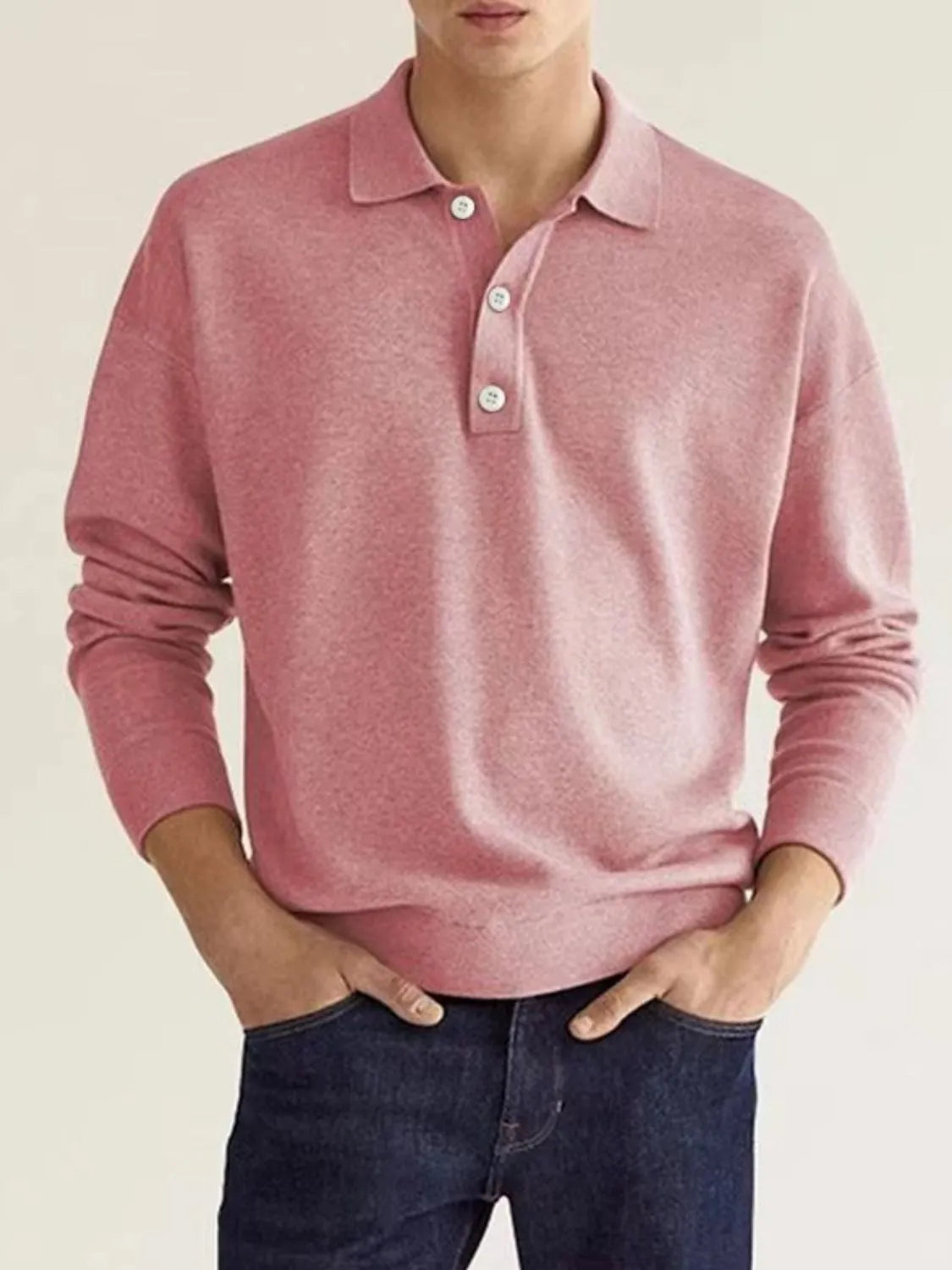 Men's Full Size Button Detail Long Sleeve Polo Plus Size - Tigbul's Variety Fashion Shop