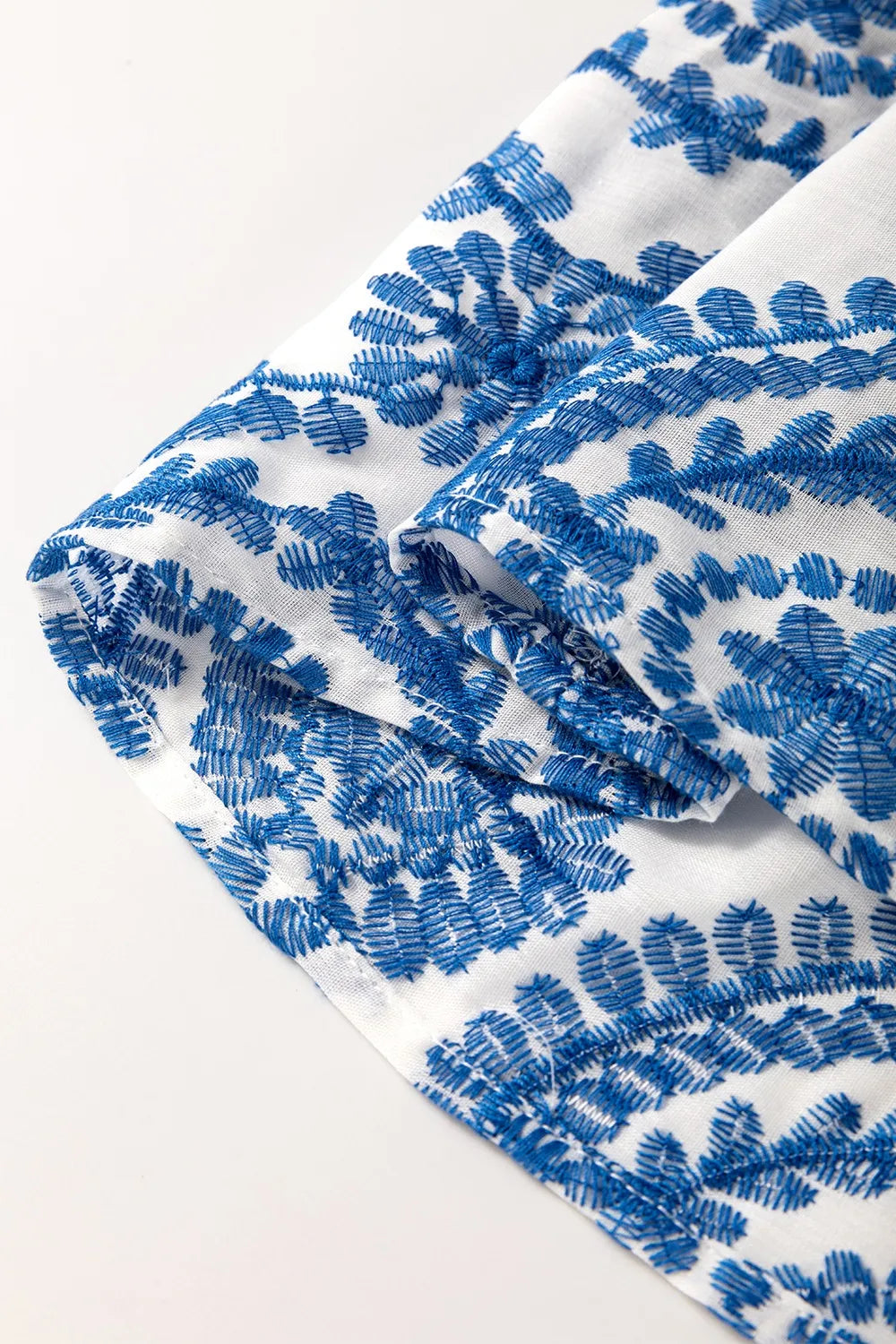 Boho Print Ruffled Cap Sleeve Crew Neck Blue Blouse - Tigbul's Variety Fashion Shop