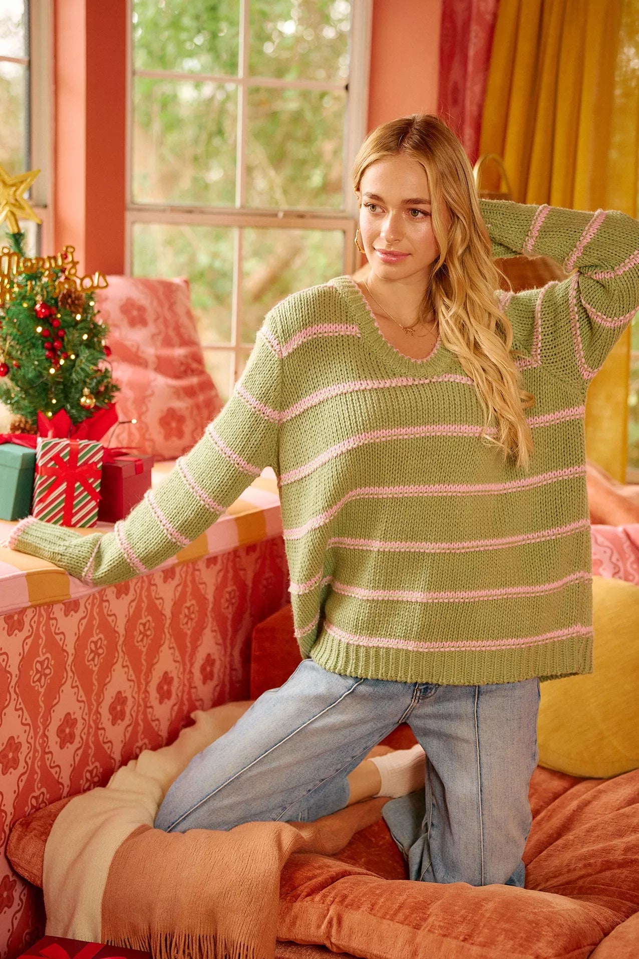 BiBi Striped Long Sleeve Sweater - Tigbul's Variety Fashion Shop