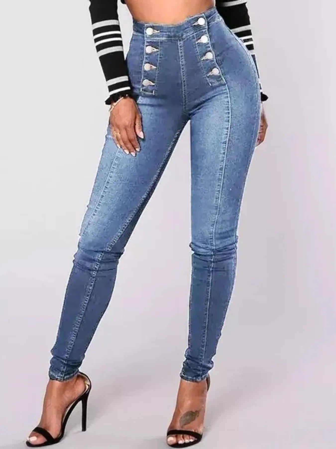 Full Size High-Waisted Double-Breasted Skinny Jeans Plus Size - Tigbul's Variety Fashion Shop