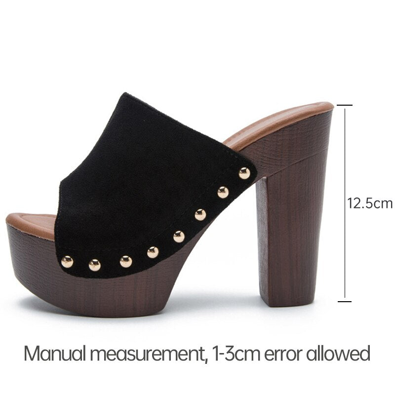 Brand Summer Slippers Women High Heels Shoes Female Fashion Platform Shoes Outside Women Slippers Pumps Rivet Mules Shoes - Tigbul's Variety Fashion Shop