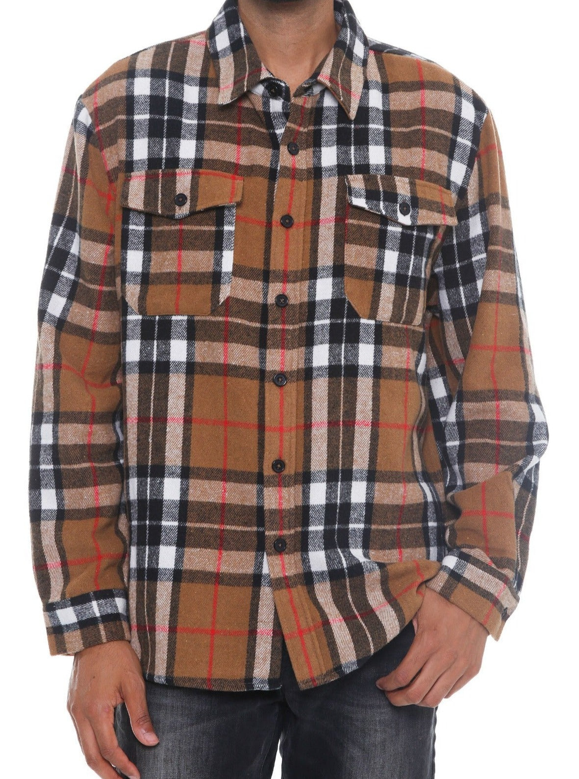 Men's Brown Plaid Soft Flannel Shirt - Tigbul's Variety Fashion Shop
