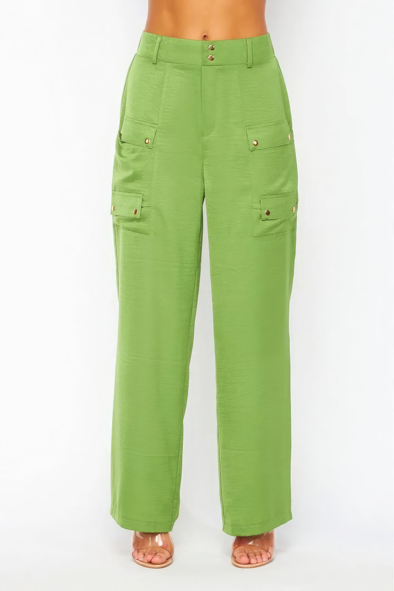 Satin Cargo Pocket Wide Leg Pants - Tigbul's Variety Fashion Shop