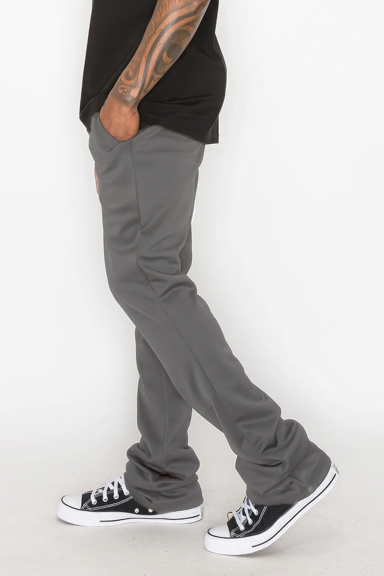 Solid Flare Stacked Track Pants - Tigbul's Variety Fashion Shop
