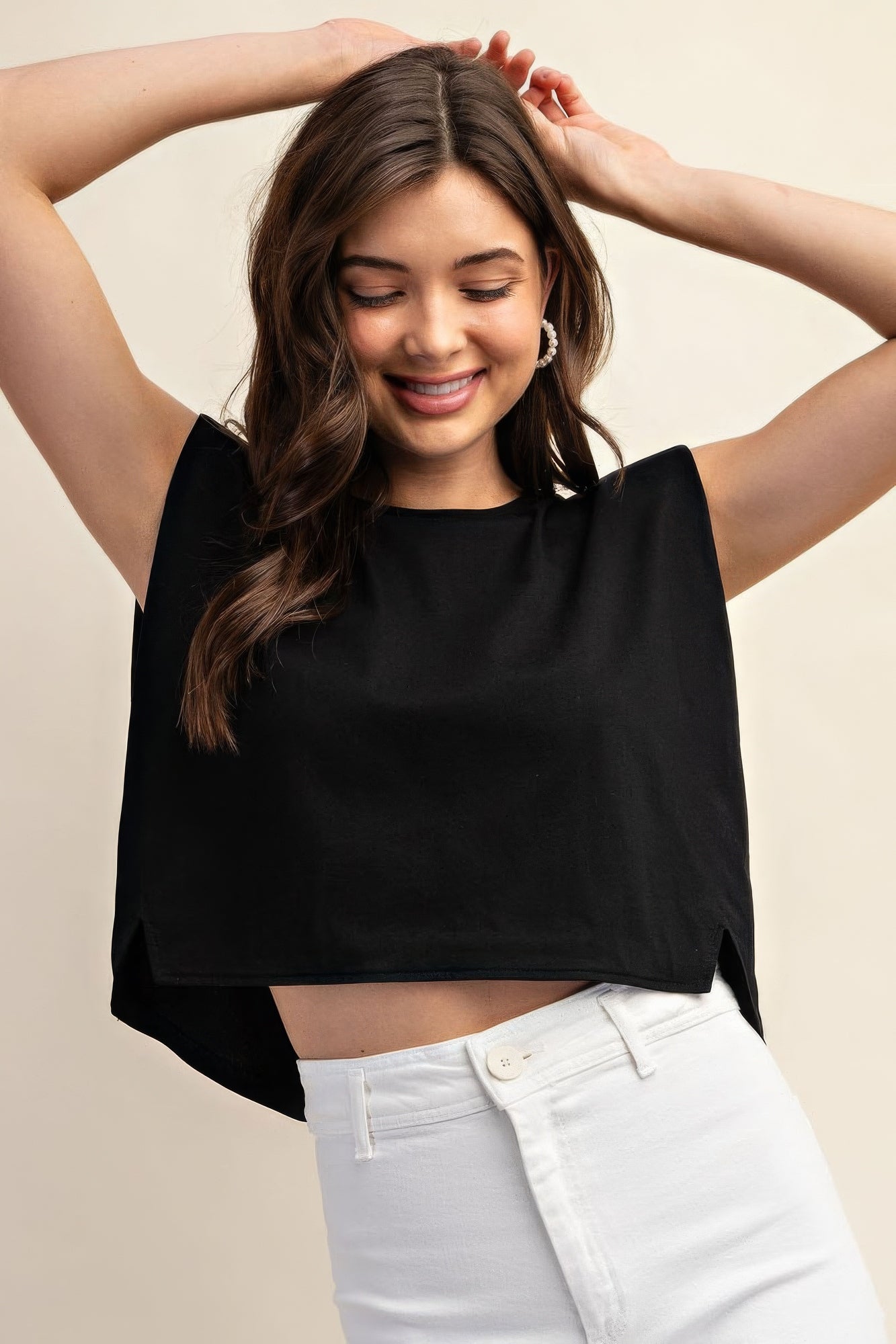 Sleeveless Crop Top With Shoulder Pads - Tigbul's Variety Fashion Shop