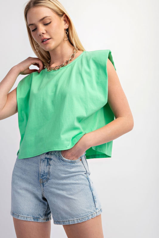 Sleeveless Crop Top With Shoulder Pads - Tigbul's Variety Fashion Shop