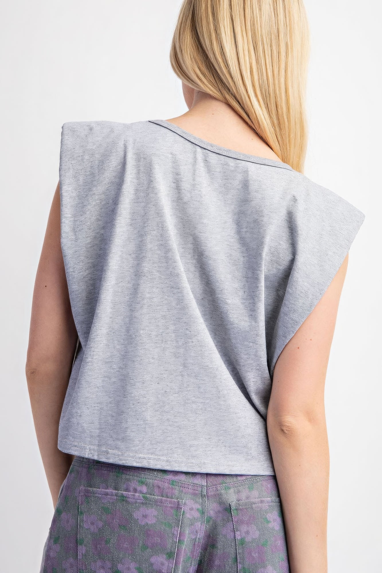 Sleeveless Crop Top With Shoulder Pads - Tigbul's Variety Fashion Shop