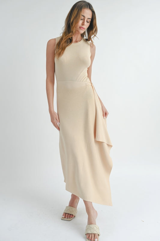 Natural Beige Maxi Dress with Side Slit - Tigbul's Variety Fashion Shop