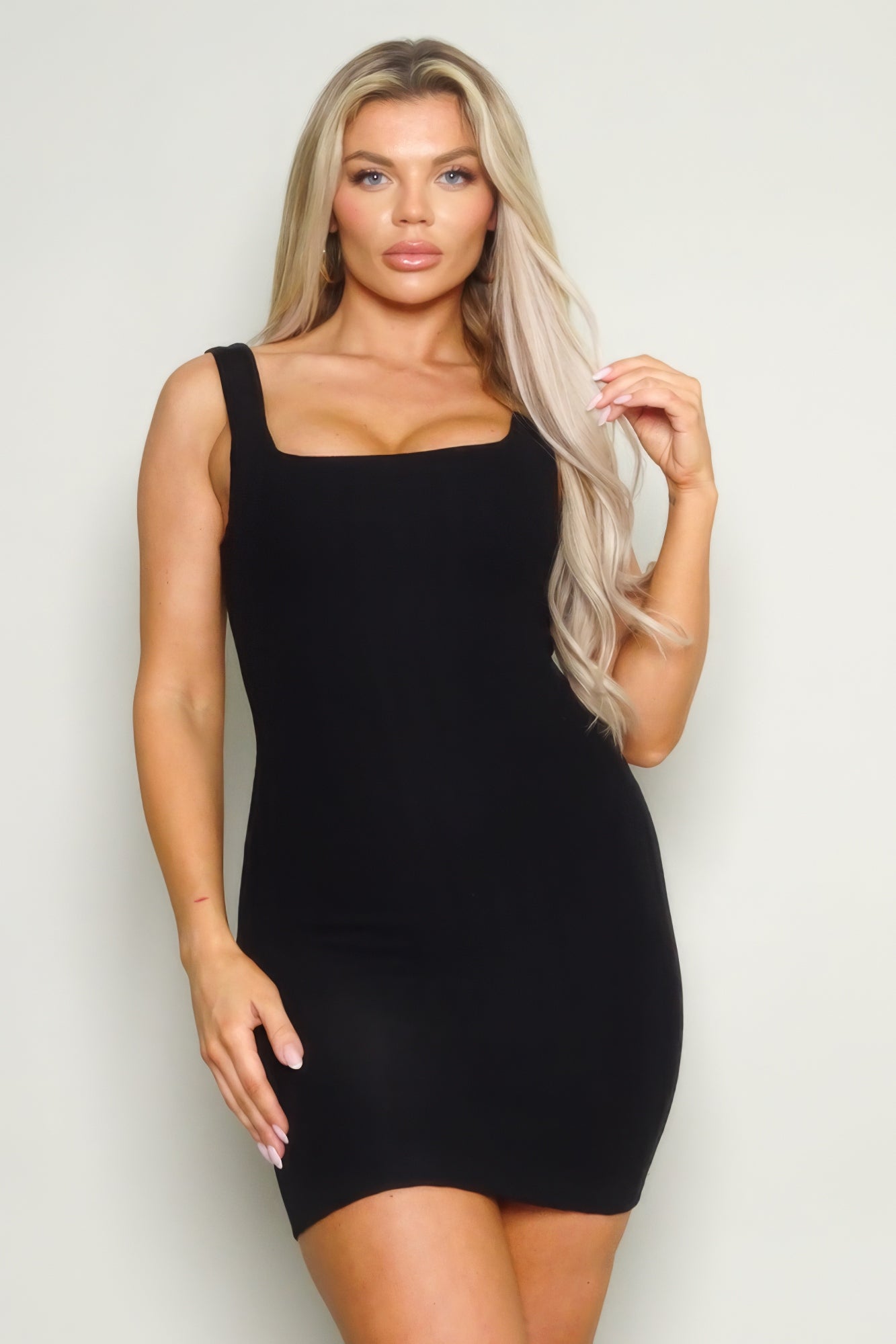 Sleeveless Square Neck Knit Mini Dress - Tigbul's Variety Fashion Shop