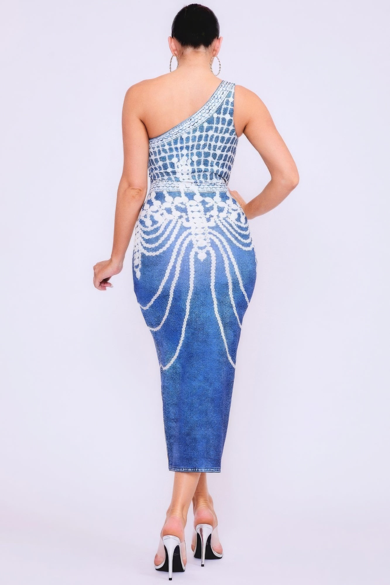 One Shoulder Denim Print Dress - Tigbul's Variety Fashion Shop