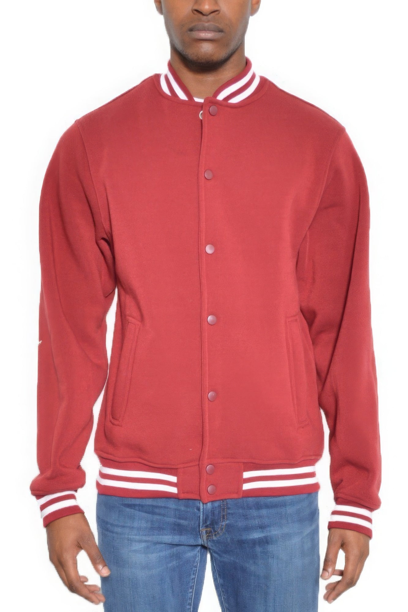 Mens Fleece Snap Button Varsity Jacket - Tigbul's Variety Fashion Shop