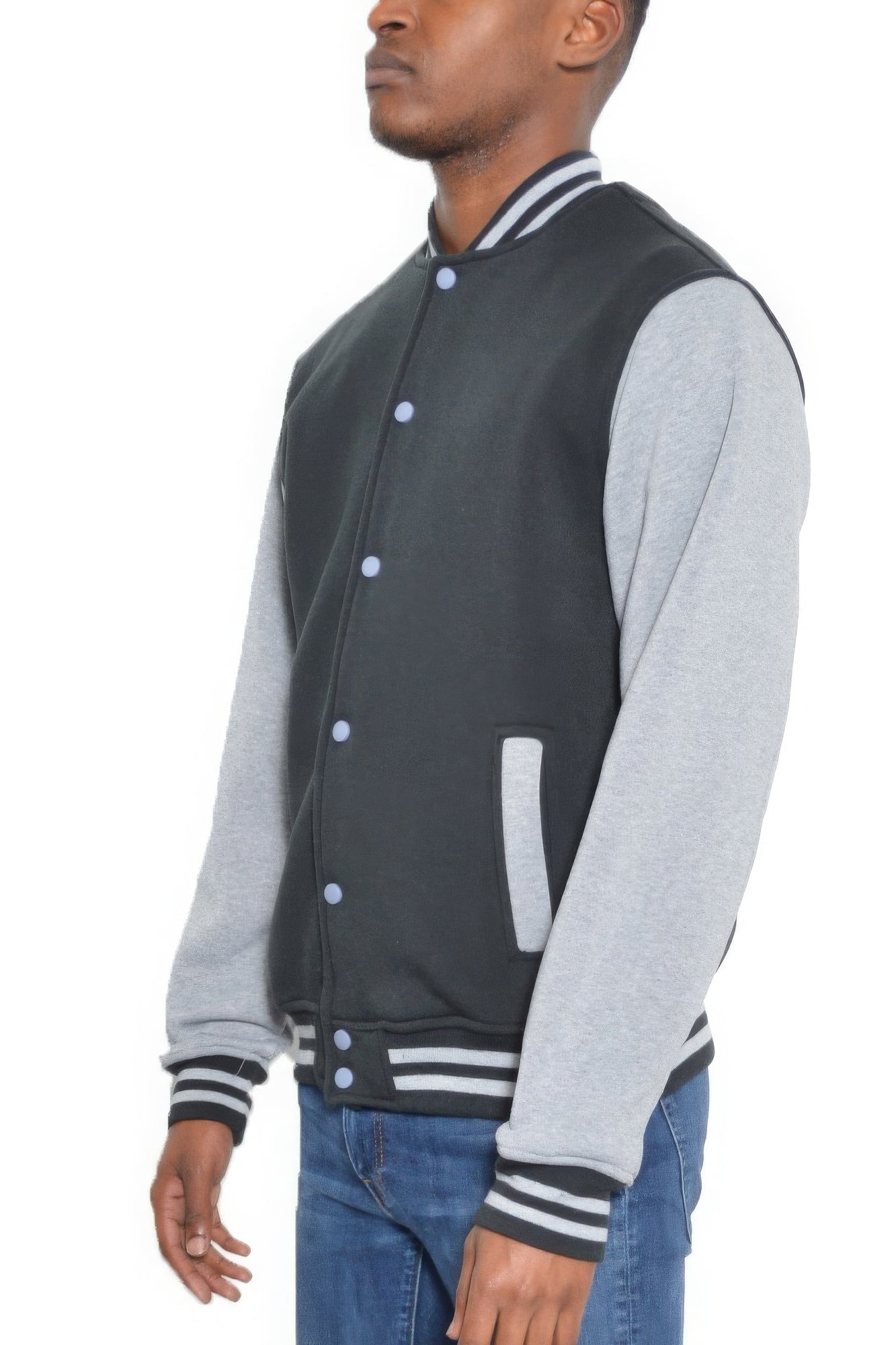 Mens Fleece Snap Button Varsity Jacket - Tigbul's Variety Fashion Shop