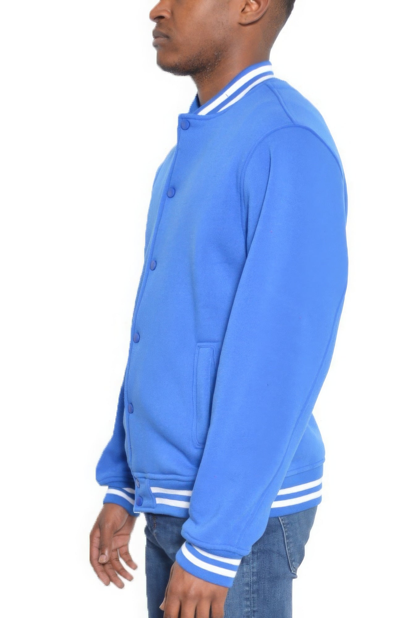 Mens Fleece Snap Button Varsity Jacket - Tigbul's Variety Fashion Shop