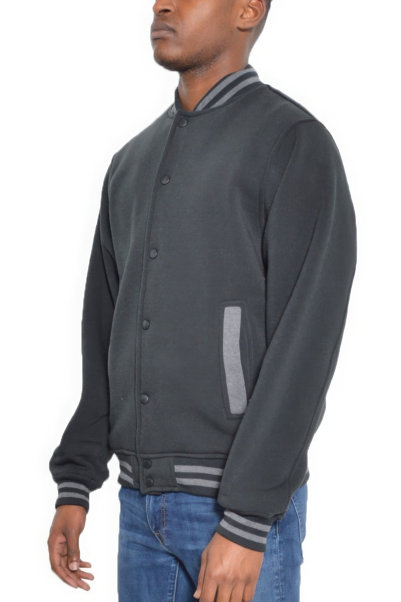 Mens Fleece Snap Button Varsity Jacket - Tigbul's Variety Fashion Shop