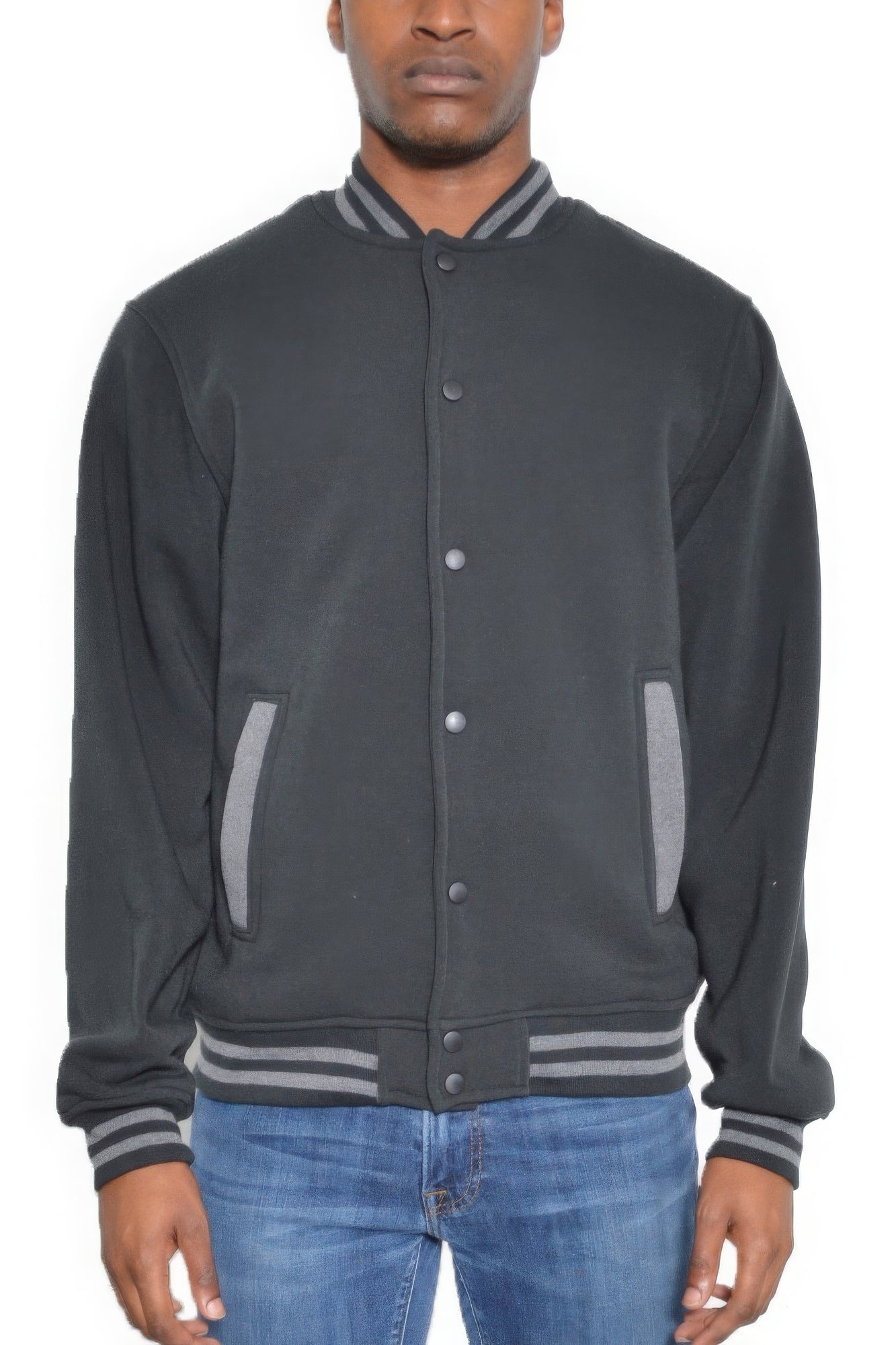 Mens Fleece Snap Button Varsity Jacket - Tigbul's Variety Fashion Shop