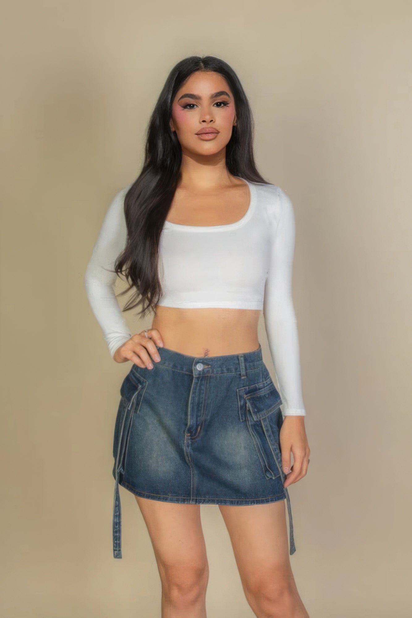 Solid Rib Knit Square Neck Long Sleeve Top - Tigbul's Variety Fashion Shop