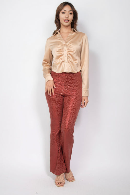 Sequined Fit & Flare Midrise Pants - Tigbul's Variety Fashion Shop