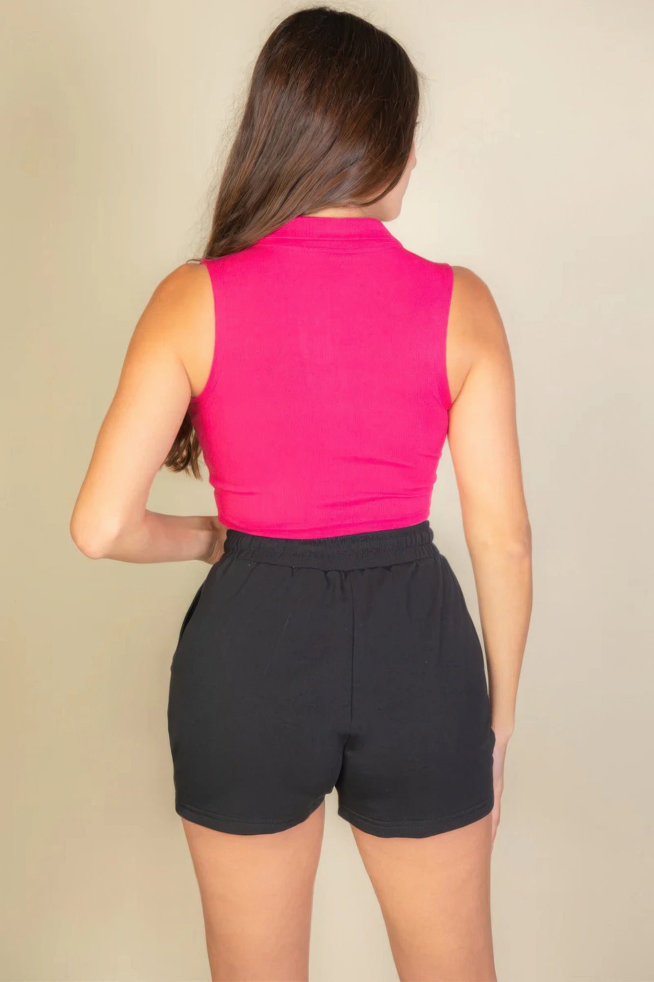 Solid Ribbed Polo Neck Tank Top - Tigbul's Variety Fashion Shop