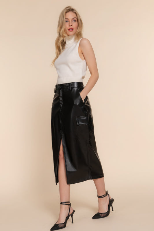 Faux Leather Midi Cargo Skirt - Tigbul's Variety Fashion Shop