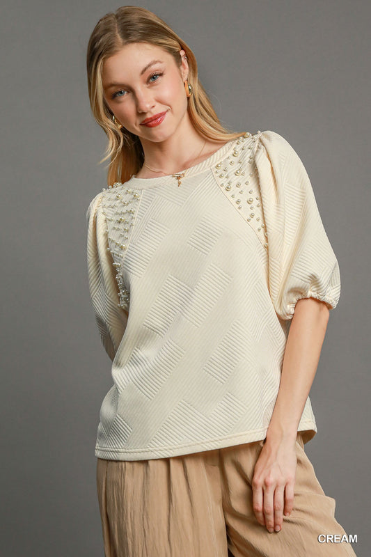 Cream Color Puff Sleeve Knit Top - Tigbul's Variety Fashion Shop