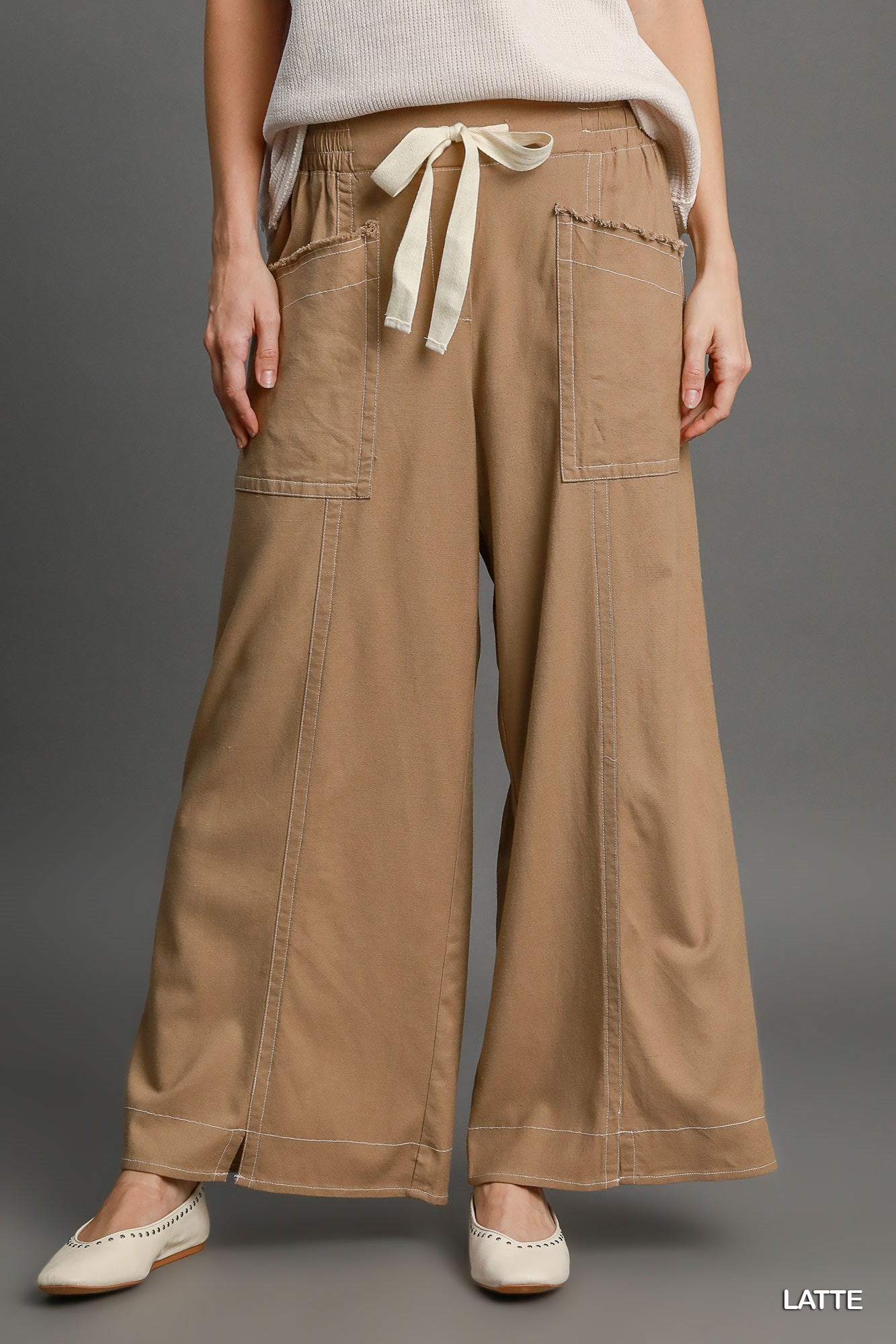 Wide Leg Pull On linen blend Pants - Tigbul's Variety Fashion Shop
