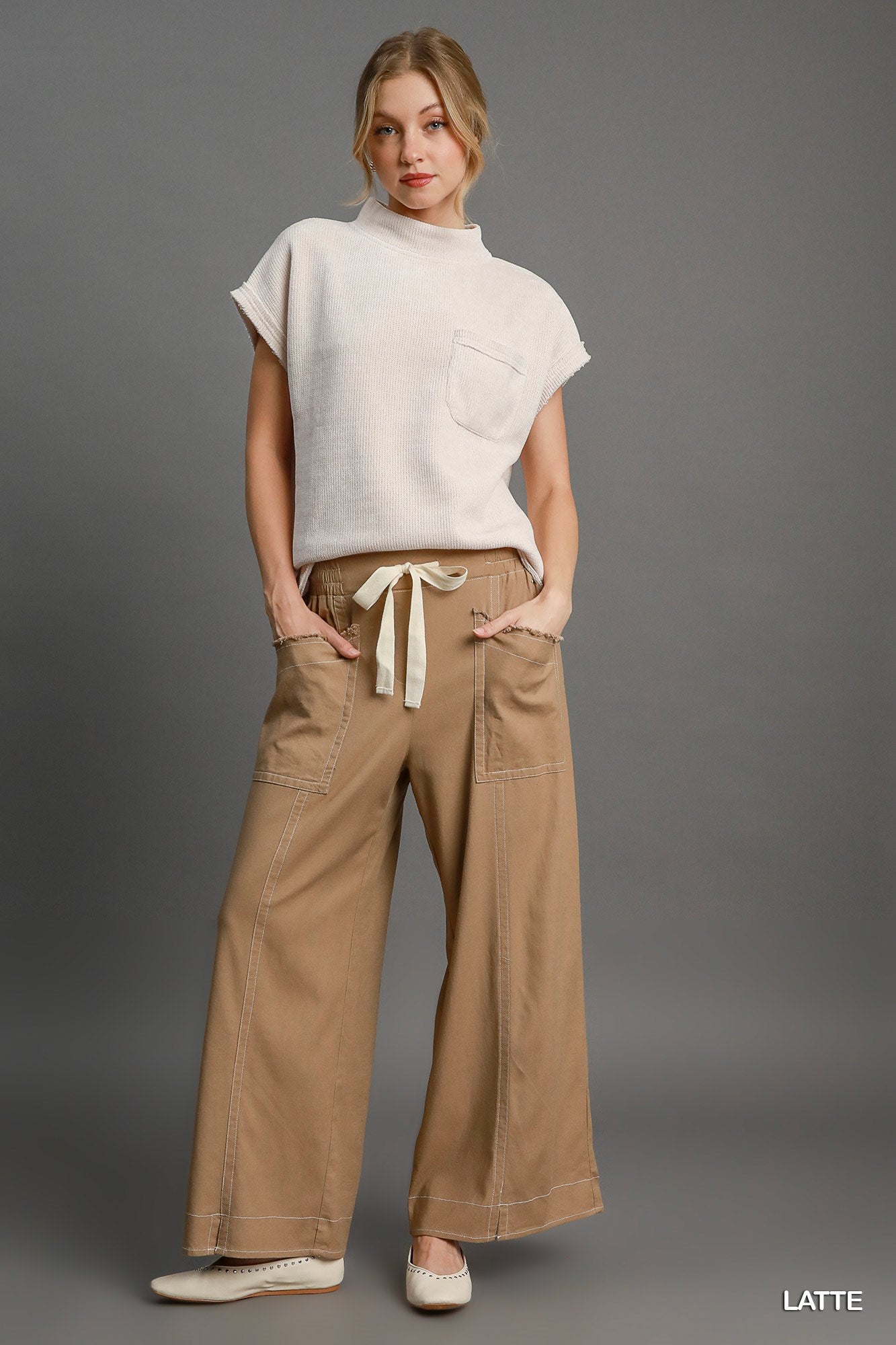 Wide Leg Pull On linen blend Pants - Tigbul's Variety Fashion Shop