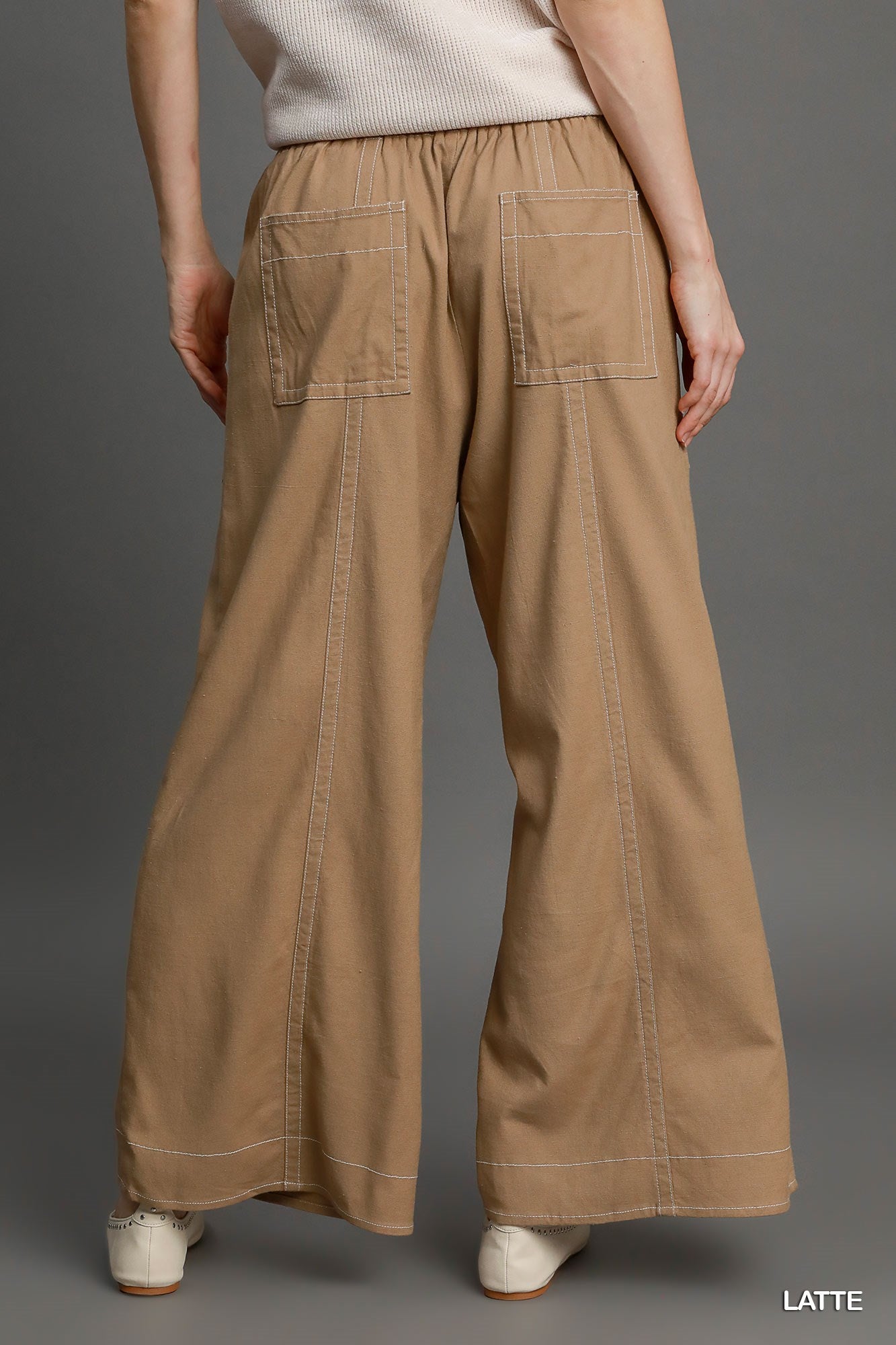 Wide Leg Pull On linen blend Pants - Tigbul's Variety Fashion Shop