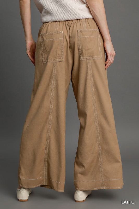 Wide Leg Pull On linen blend Pants - Tigbul's Variety Fashion Shop