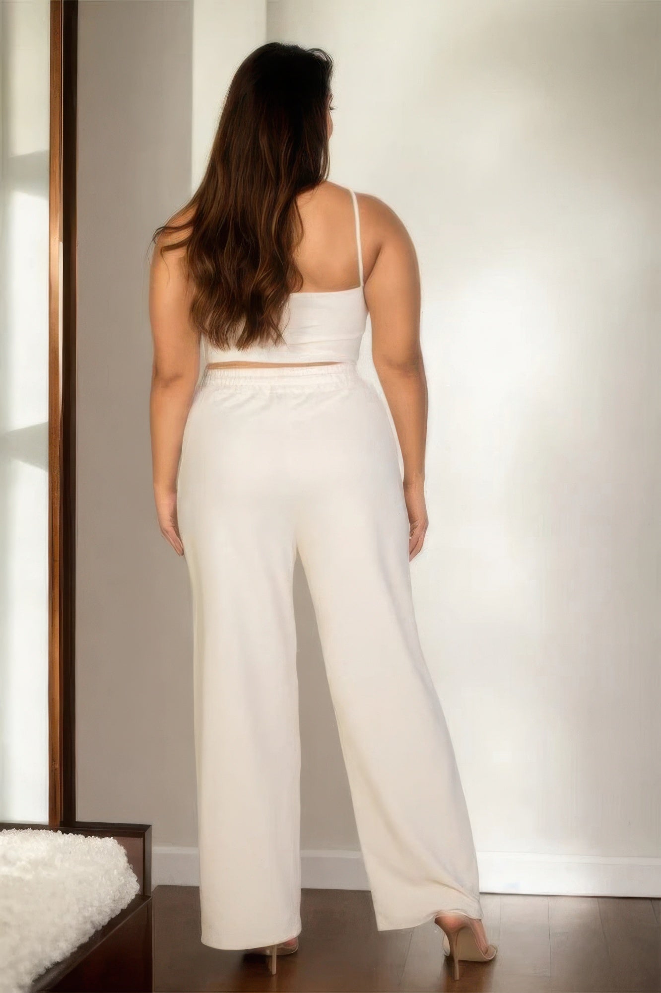 White Plus Bustier Crop Cami Top & Slant Pocket Straight Pants - Tigbul's Variety Fashion Shop
