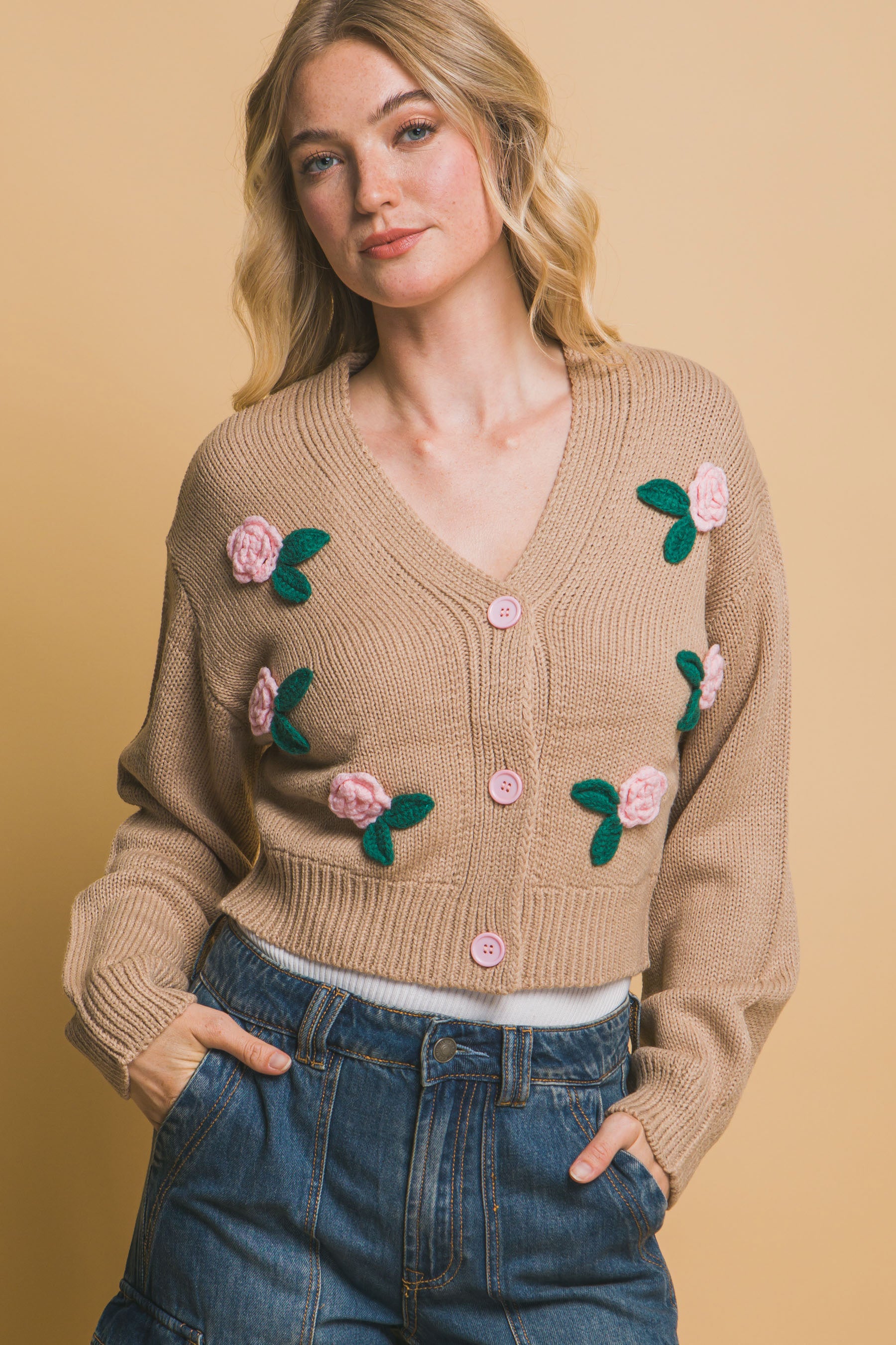 Mid cropped flower cardigan - Tigbul's Variety Fashion Shop