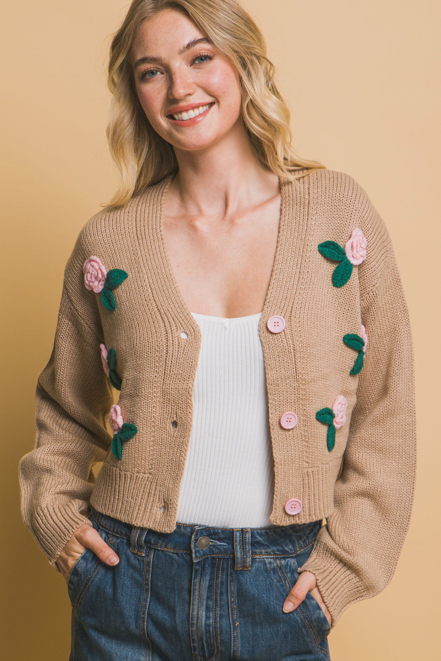 Mid cropped flower cardigan - Tigbul's Variety Fashion Shop