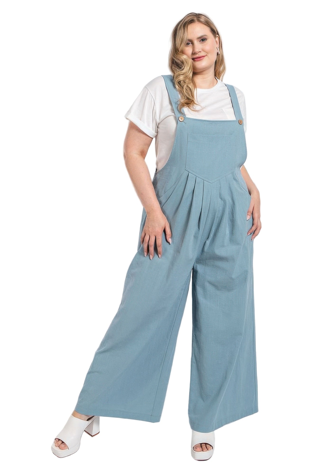 Light Blue Pintuck detail overall with side pockets - Tigbul's Variety Fashion Shop