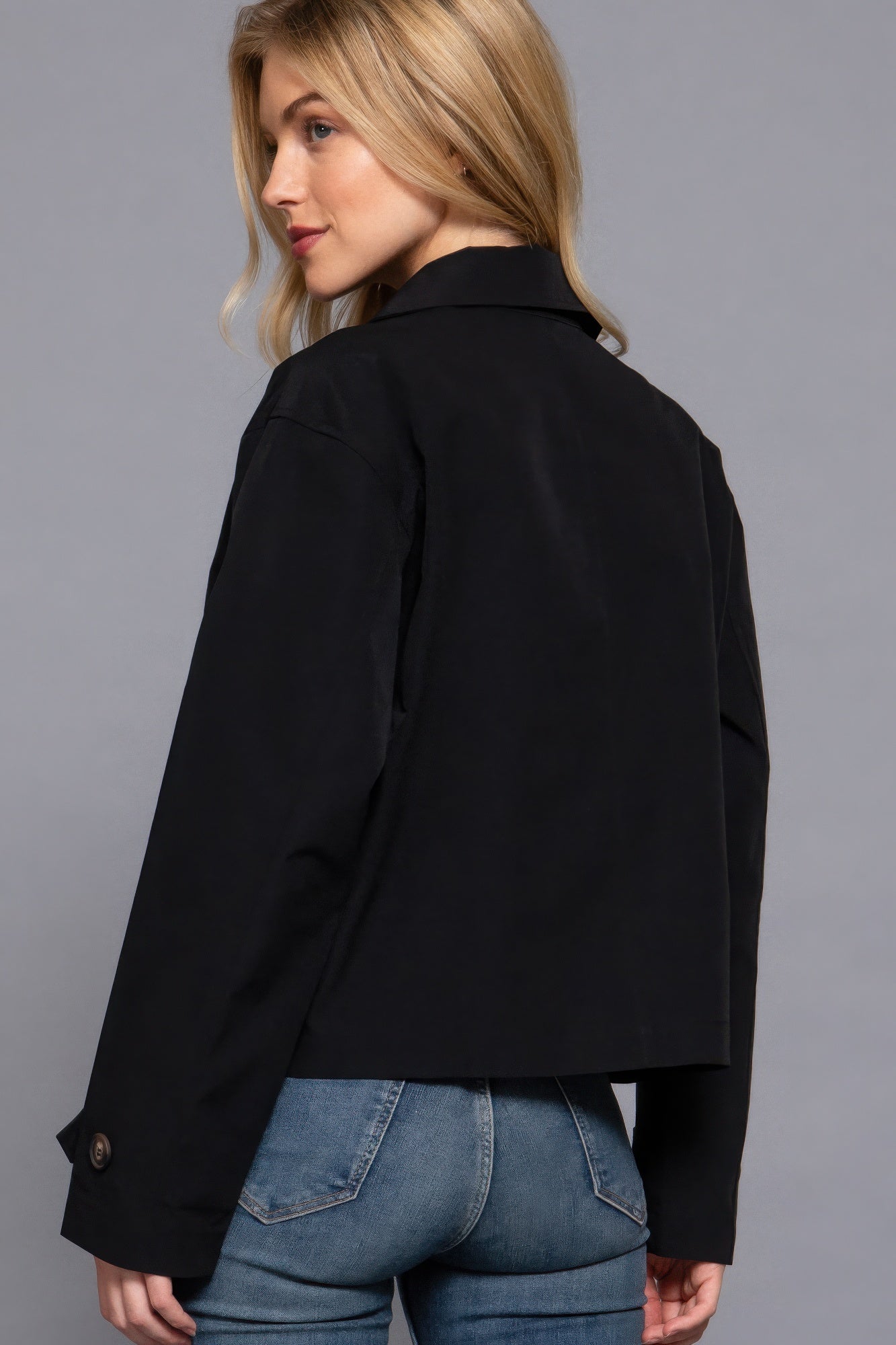 Black Double Breasted Short Trench Jacket - Tigbul's Variety Fashion Shop